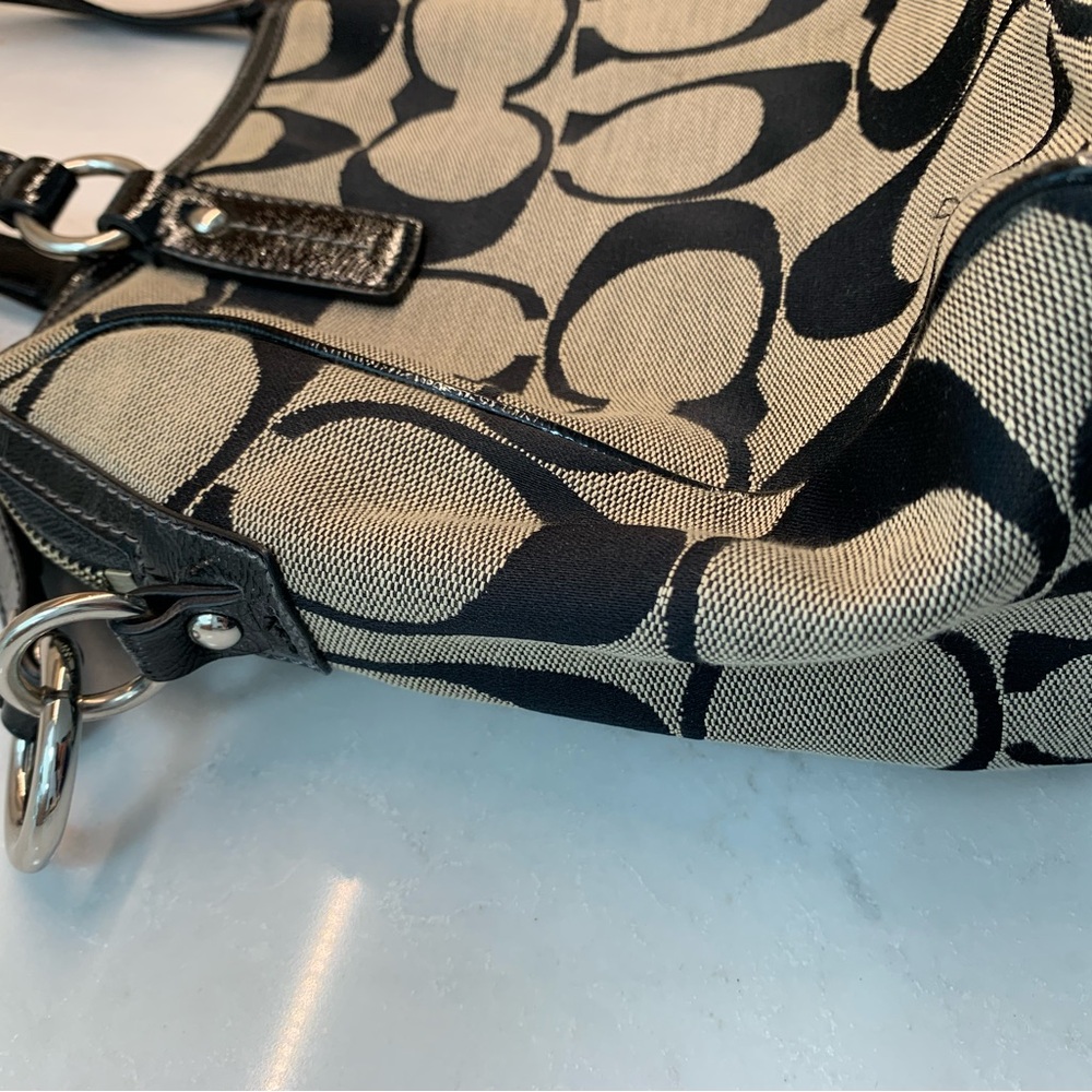 Coach Black Patent Leather White Logo Jacquard Bag - Picture 8 of 11